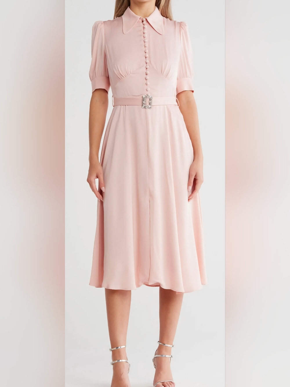 LK Bennett Amor A line Pink Satin Crepe Crystal Dress Size 6